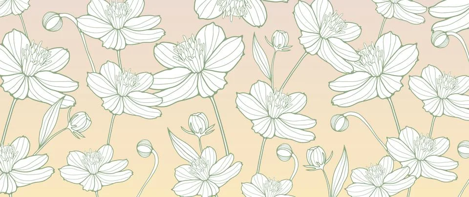 Beige gradient background with green flowers. Stock Illustration