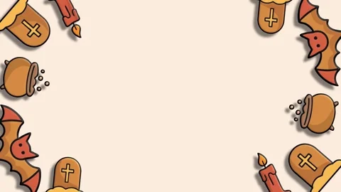 Beige halloween border with bats cauldrons and tombstone icons background Video stock 324856172