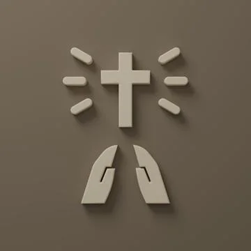 Beige Hands in praying position icon isolated on brown background. Prayer t.. Stockillustratie