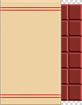 Beige label with red stripes next to brown chocolate bar on right for produ.. Ilustración de archivo