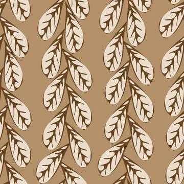 A beige leafy stripes seamless vector pattern Stock Illustration