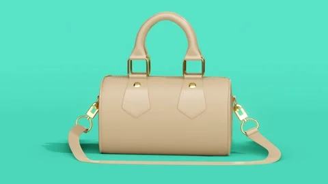 Beige leather bag with shoulder strap and gold zipper. Abstract loop animation Stock Footage 255323336
