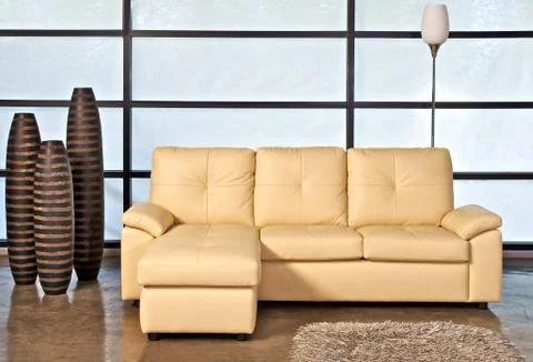 Beige Leather Sofa in Office Stock Photos