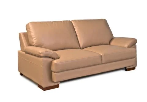 Beige leather sofa on white background Stock Photos