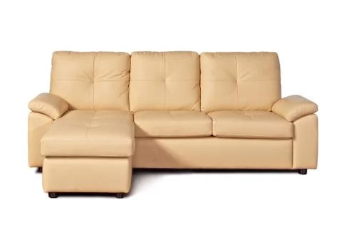 Beige leather sofa on white background Stock Photos