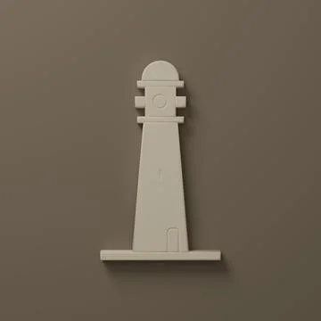 Beige Lighthouse icon isolated on brown background. Minimalism concept. 3D .. Stock Illustration
