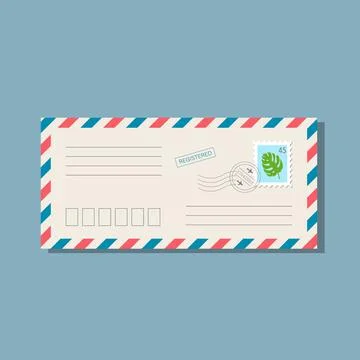 Beige long envelope with colour stripes and stamp Stock Illustration