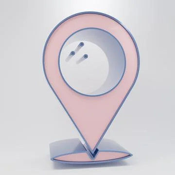Beige Map pointer with bowling ball icon isolated on grey background. Sport.. Stock Illustration