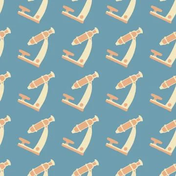 Beige microscope silhouettes seamless doodle pattern. Blue pastel background. Stock Illustration