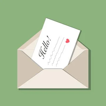 Beige opened envelope with letter inside Stock Illustration