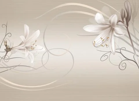 Beige ornamental background with two large lilies Stock Illustration