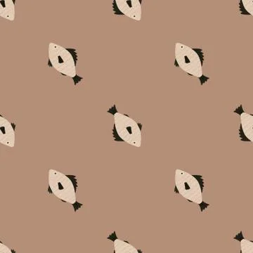 Beige palette minimalistic fish silhouettes seamless pattern. Stylized marine 스톡 일러스트