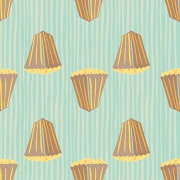 Beige pastel seamless pattern with popcorn ornament. Blue stripped soft backg Illustrazione stock