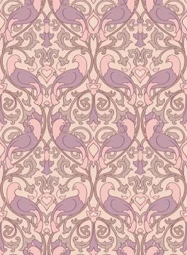 Beige pattern with birds. Stock Illustration