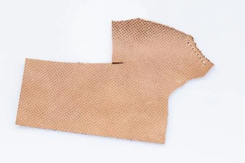 Beige Perforated Leather Sheet with Dot Pattern on White Background, Breath.. Stock Photos
