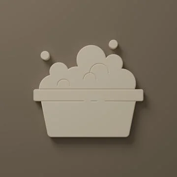 Beige Plastic basin with soap suds icon isolated on brown background. Bowl .. Stock Illustration