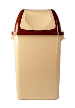 Beige plastic waste bin isolated on white Stock Photos