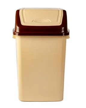 Beige plastic waste bin isolated on white Stock Photos