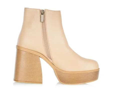 Beige Platform Ankle Boot with Block Heel Stock Photos
