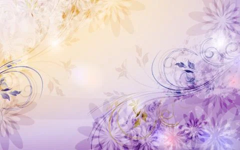 Beige-purple background, translucent buds and stems of fabulous flowers Stock Illustration