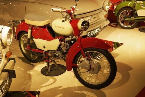 Beige-Red Simson SR4-1 Spatz Moped at Retro Museum Varna Stock Photos
