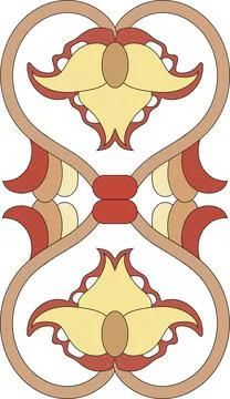 Beige, red, smoothly curved stylized plant elements resembling a flower and l Stock Illustration