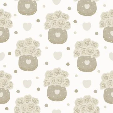 Beige roses in vases, seamless pattern Stock Illustration