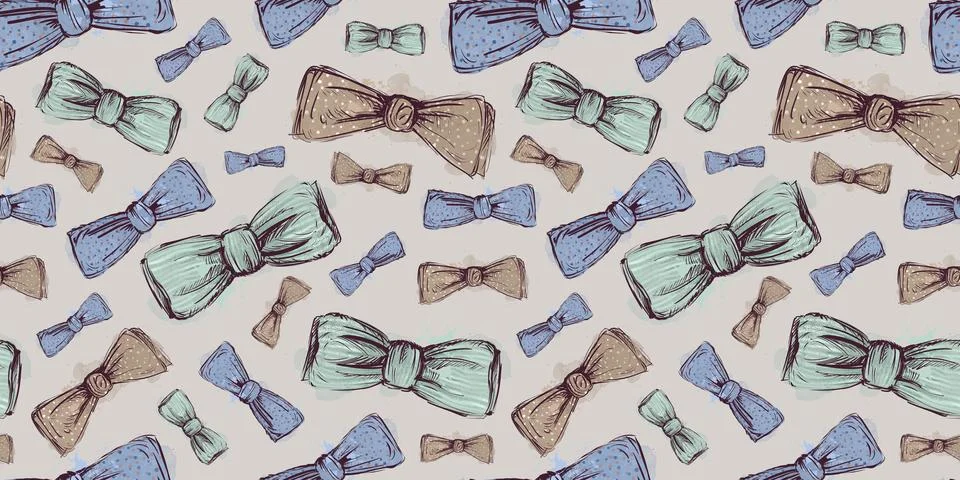 Beige seamless pattern with bow tie. Watercolor pattern for a wedding. Stock Illustration