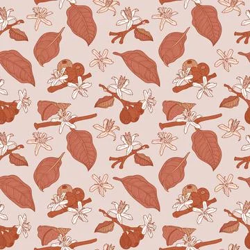 Beige seamless pattern with flowering coffee branch Stock Illustration