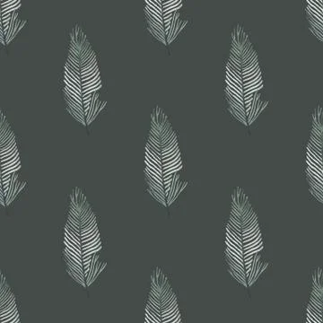 Beige seamless pattern with hand-drawn white feathers Stock Illustration