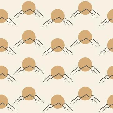 Beige seamless pattern with minimalist mountain landscape. Neutral boho art Stock Illustration