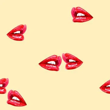 Beige seamless pattern with red lips Stock Illustration