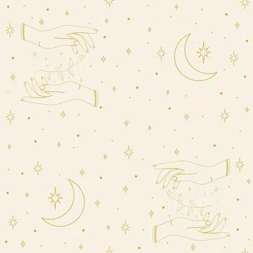 Beige seamless vector pattern with astrology mystic elements. Stock Illustration