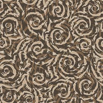 Beige seamless vector pattern of smooth lines and spirals with torn edges on a Stock Illustration
