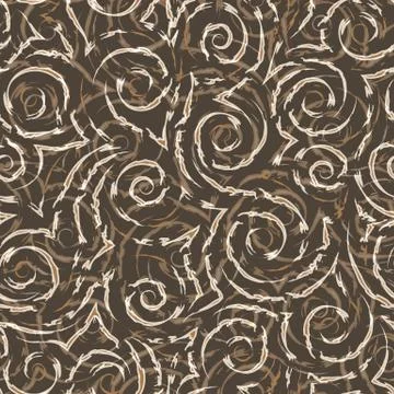 Beige seamless vector pattern of smooth lines and spirals with torn edges on a Illustration