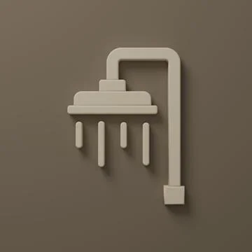 Beige Shower head with water drops flowing icon isolated on brown backgroun.. 库存插图