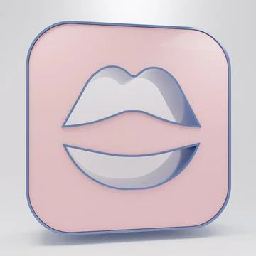 Beige Smiling lips icon isolated on grey background. Smile symbol. Minimali.. Stockillustratie