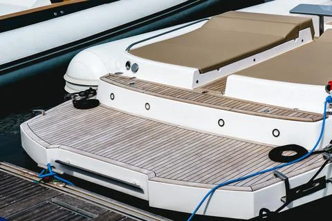 Beige sofa set on a large luxury yacht. Holiday recreation tourism travel and Stock Photos