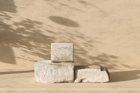 Beige stone podium display. Platform for product brand presentation cosmetic Stock-Illustration