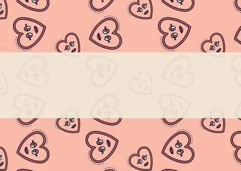 Beige stripe with copy space over multiple hearts with faces Stockillustratie