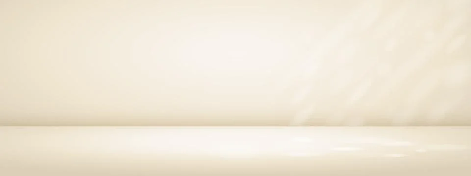 Beige studio room with sun rays. Limbo light background. Abstract 3d bg wit.. Stock Illustration
