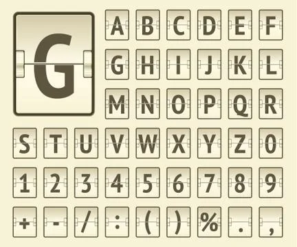 Beige terminal mechanical scoreboard regular font with numbers to display Stock Illustration
