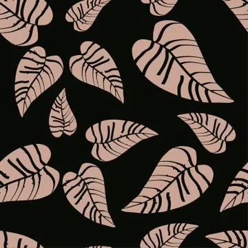 Beige tropical leaves seamless pattern. Wrapping paper, fabric print texture. Illustration