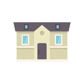 Beige two storey building facade with attic windows and gable roof illustration Ilustración de archivo