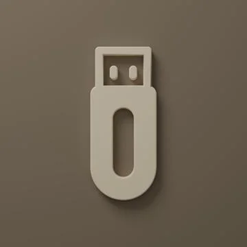 Beige USB flash drive icon isolated on brown background. Minimalism concept.. Stock Illustration