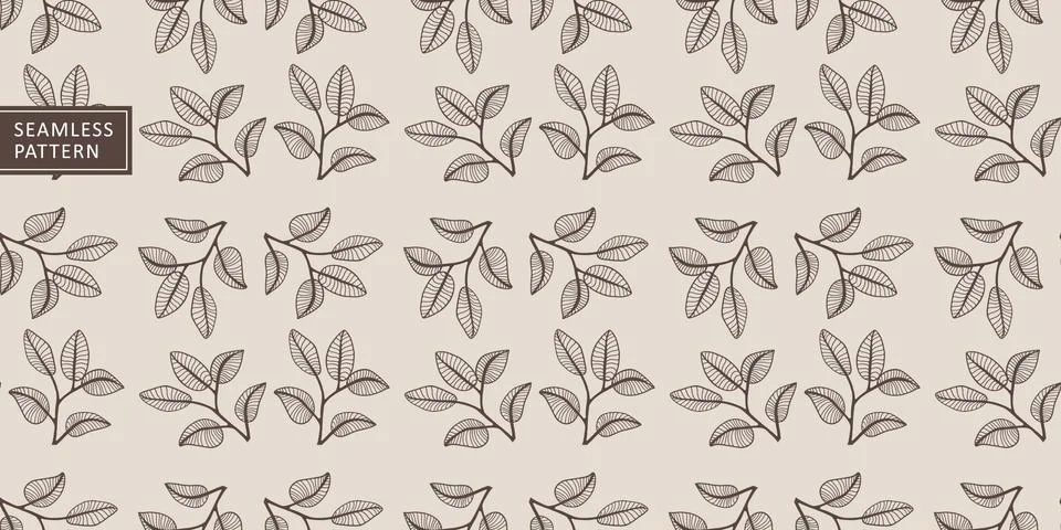 Beige vector botanical seamless pattern with brown branches and leaves Stock Illustration