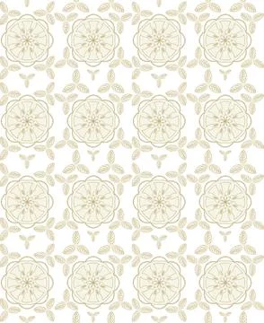 The beige vector circles and vintage-style leaves form a seamless pattern. Illustrazione stock