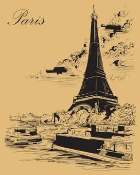 Beige vector hand drawing Paris, part 3 Illustrazione stock