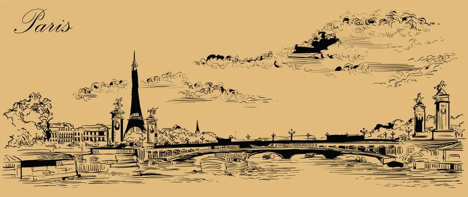 Beige vector hand drawing Paris, part 4 Illustrazione stock