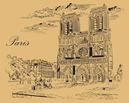 Beige vector hand drawing Paris, part 2 Illustrazione stock